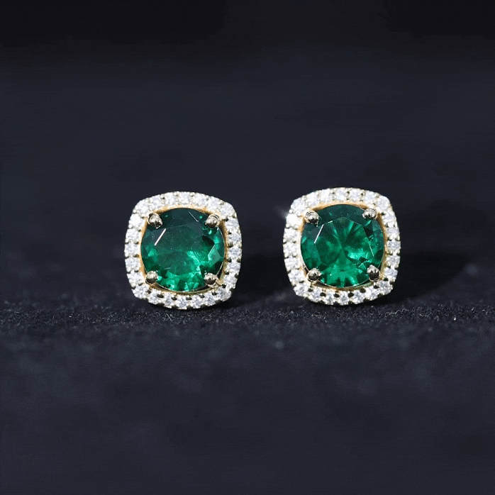 6 MM Lab Grown Emerald Stud Earrings with Diamond Halo