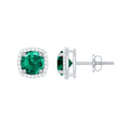 6 MM Lab Grown Emerald Stud Earrings with Diamond Halo