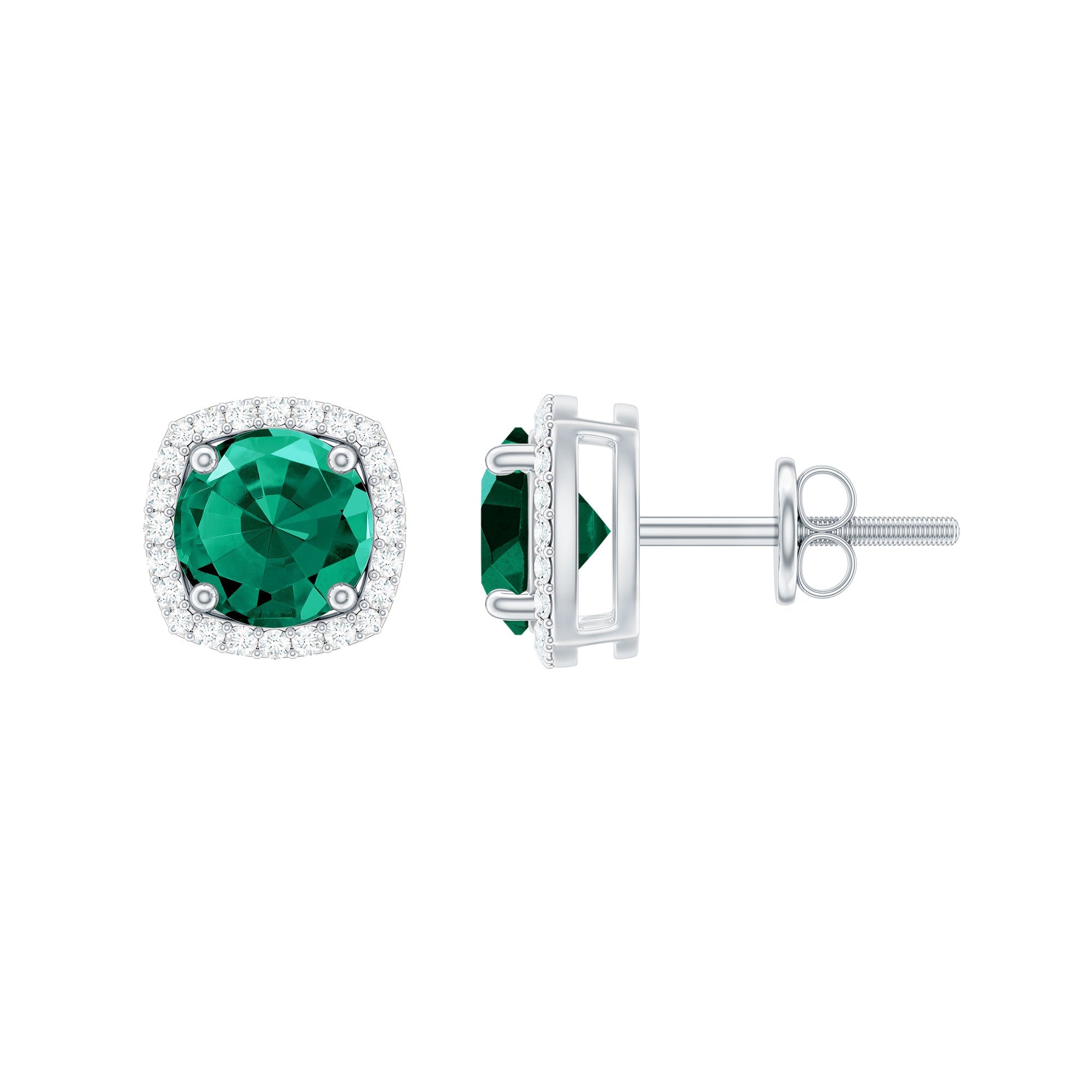 6 MM Lab Grown Emerald Stud Earrings with Diamond Halo