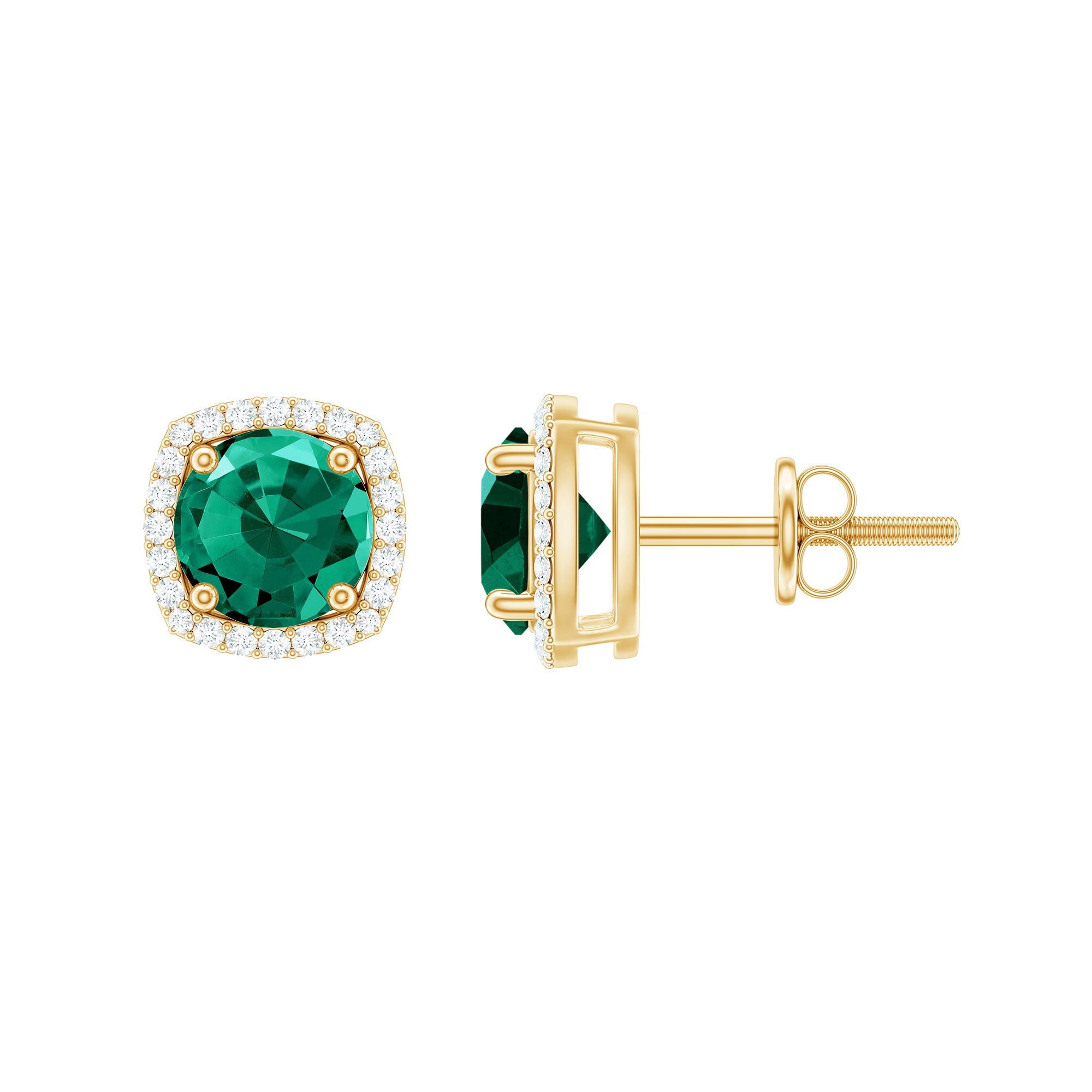 6 MM Lab Grown Emerald Stud Earrings with Diamond Halo