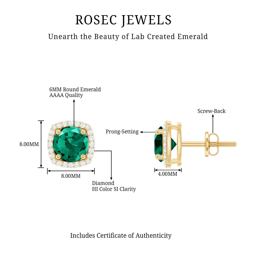 6 MM Lab Grown Emerald Stud Earrings with Diamond Halo