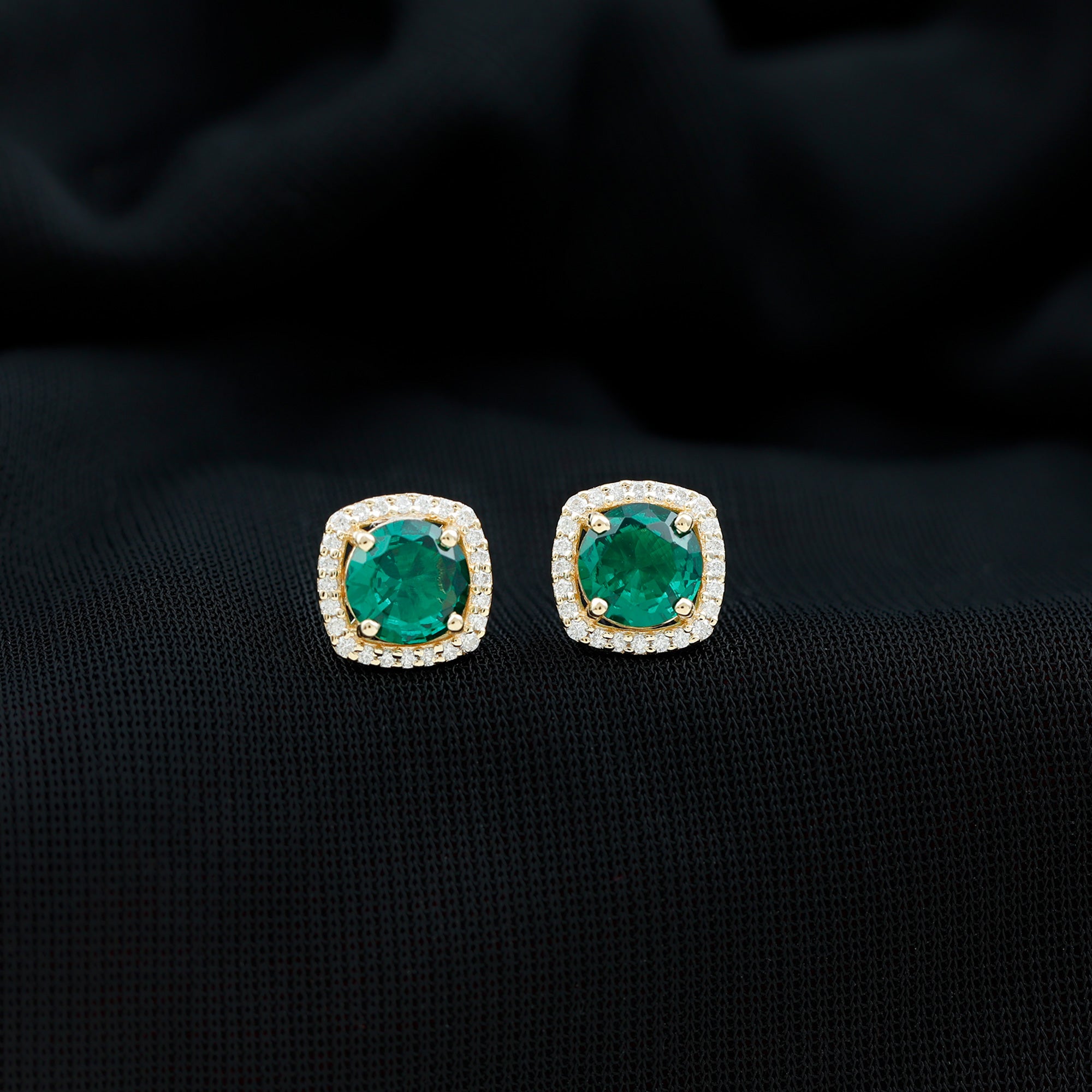 6 MM Lab Grown Emerald Stud Earrings with Diamond Halo