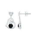 Genuine Black Onyx Heart Drop Earrings with Diamond