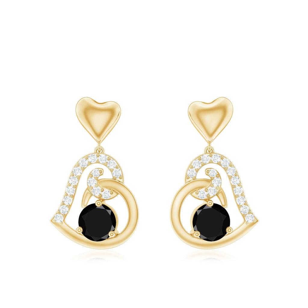 Genuine Black Onyx Heart Drop Earrings with Diamond