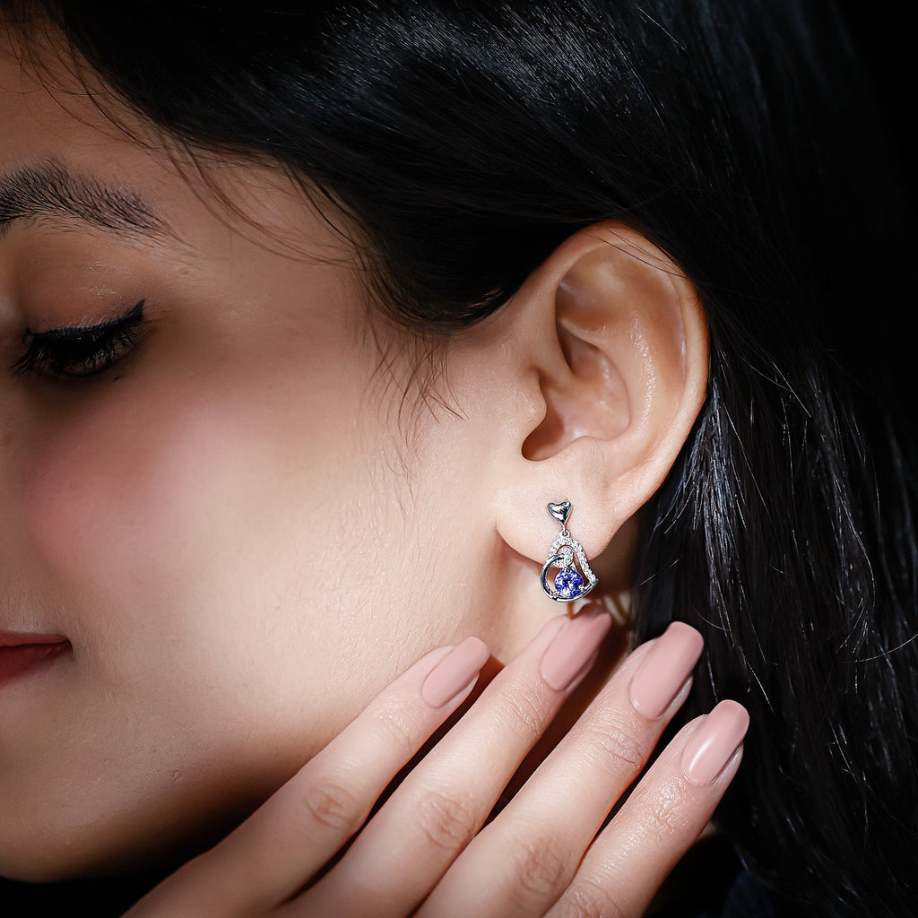 1 Carat Tanzanite and Diamond Heart Drop Earrings