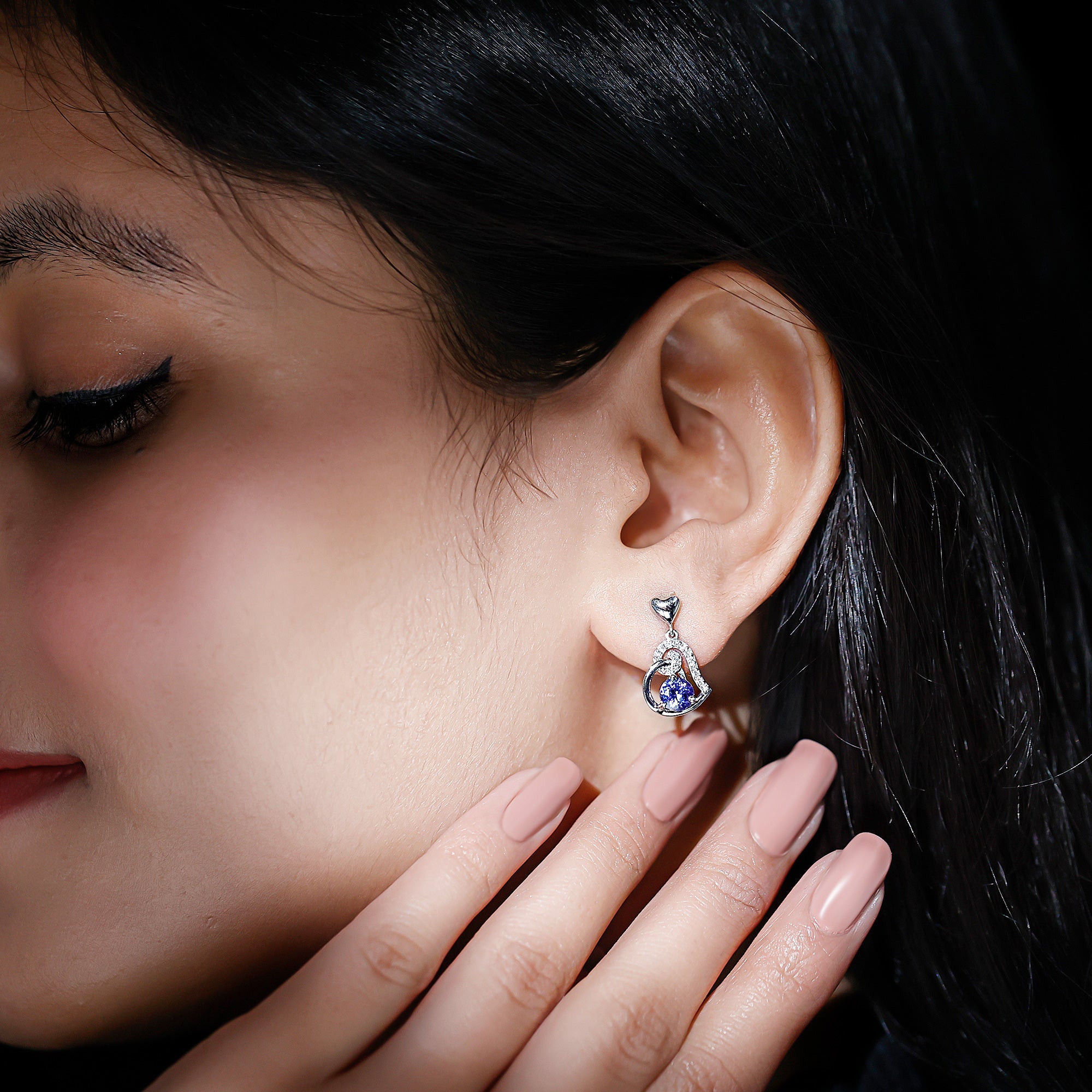 1 Carat Tanzanite and Diamond Heart Drop Earrings