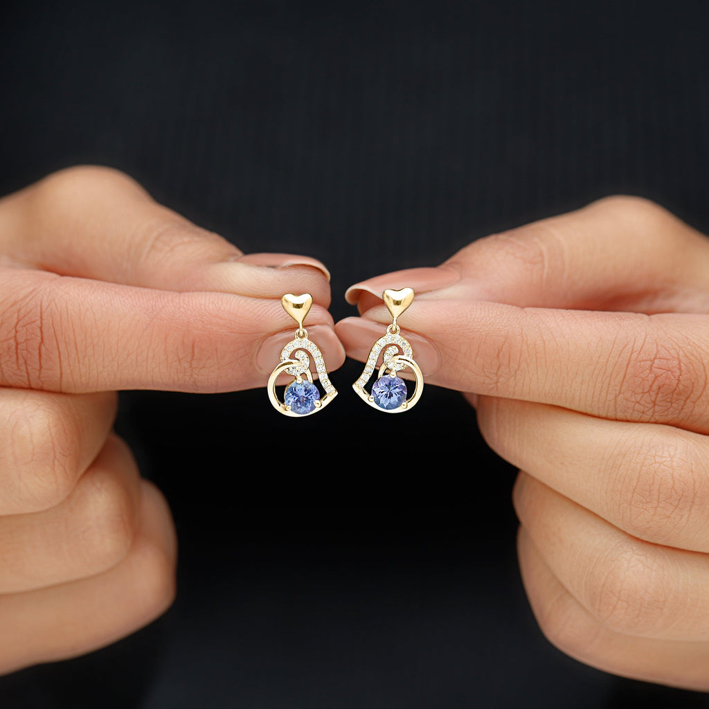 1 Carat Tanzanite and Diamond Heart Drop Earrings