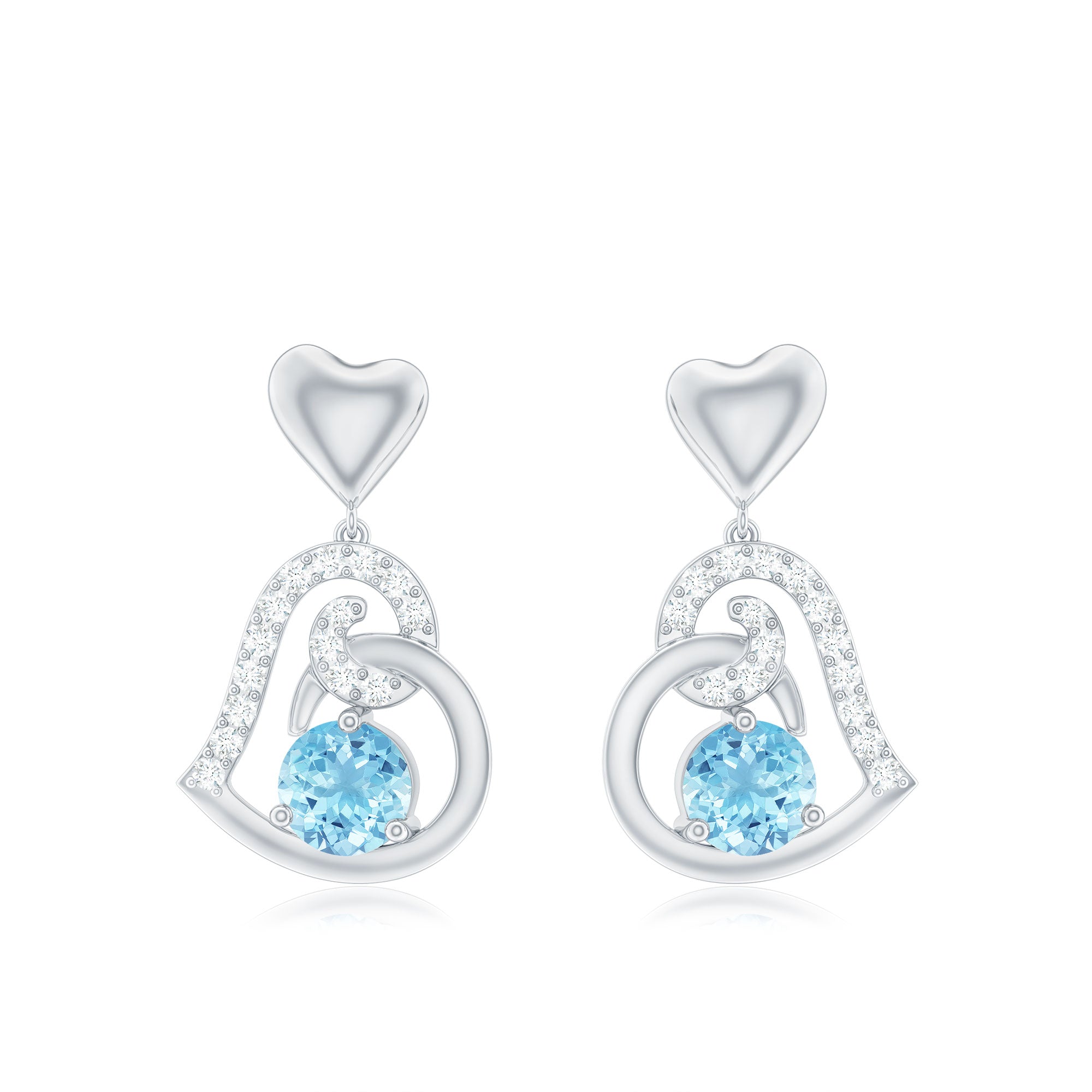 Natural Aquamarine Heart Drop Earrings with Diamond