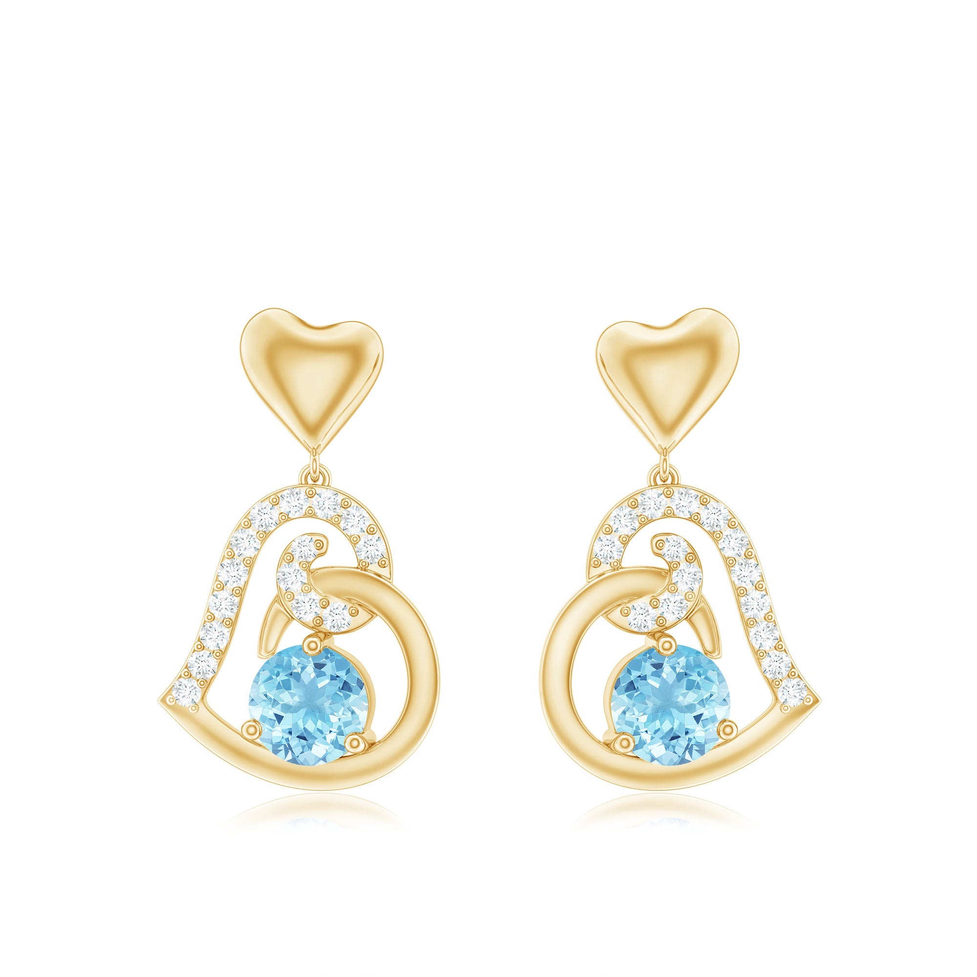 Natural Aquamarine Heart Drop Earrings with Diamond