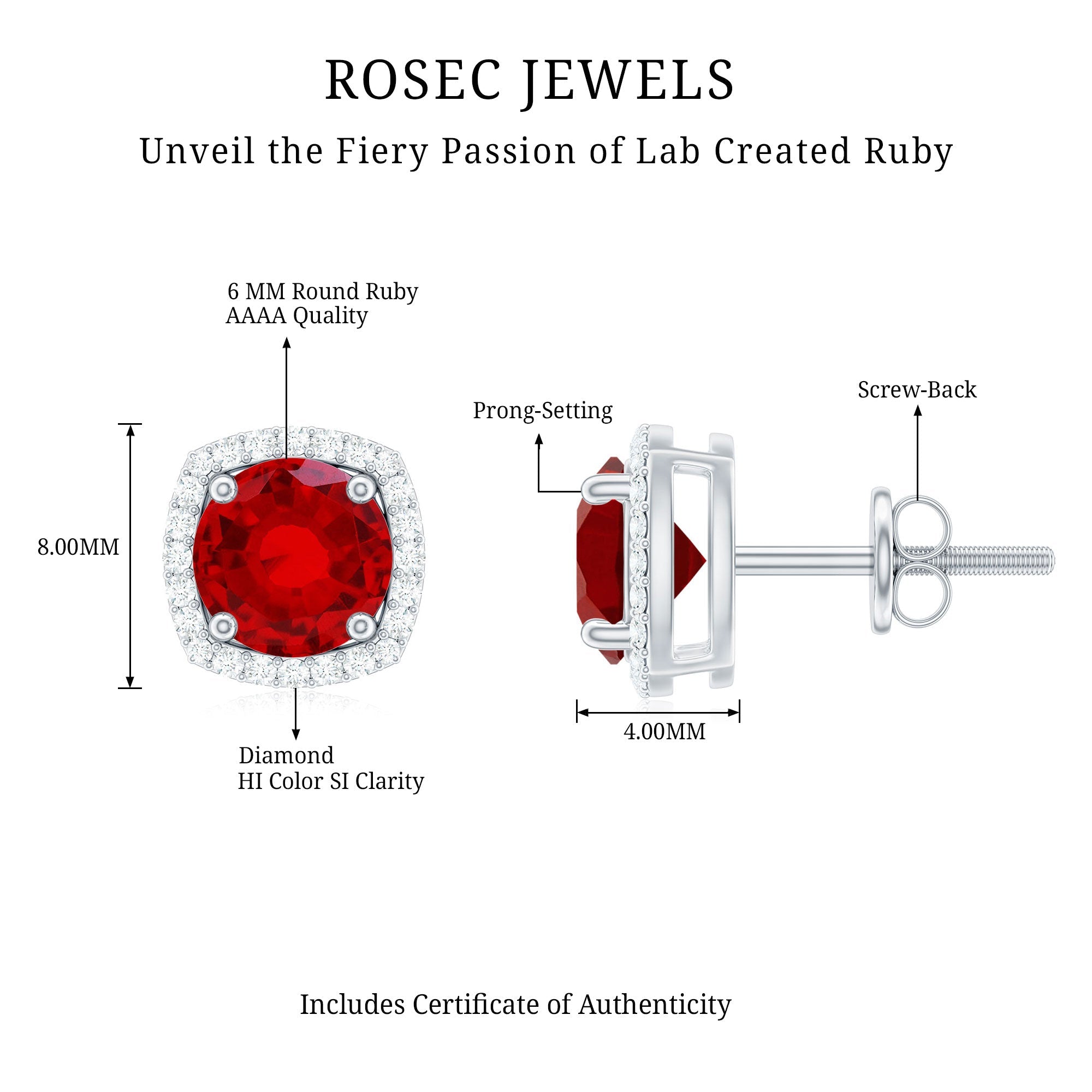2.75 CT Round Lab Grown Ruby Bridal Stud Earrings with Diamond
