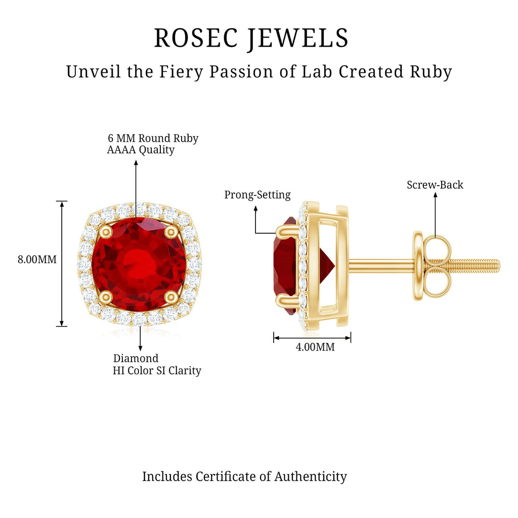 2.75 CT Round Lab Grown Ruby Bridal Stud Earrings with Diamond