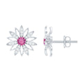 Round Pink Tourmaline Flower Stud Earrings with Diamond