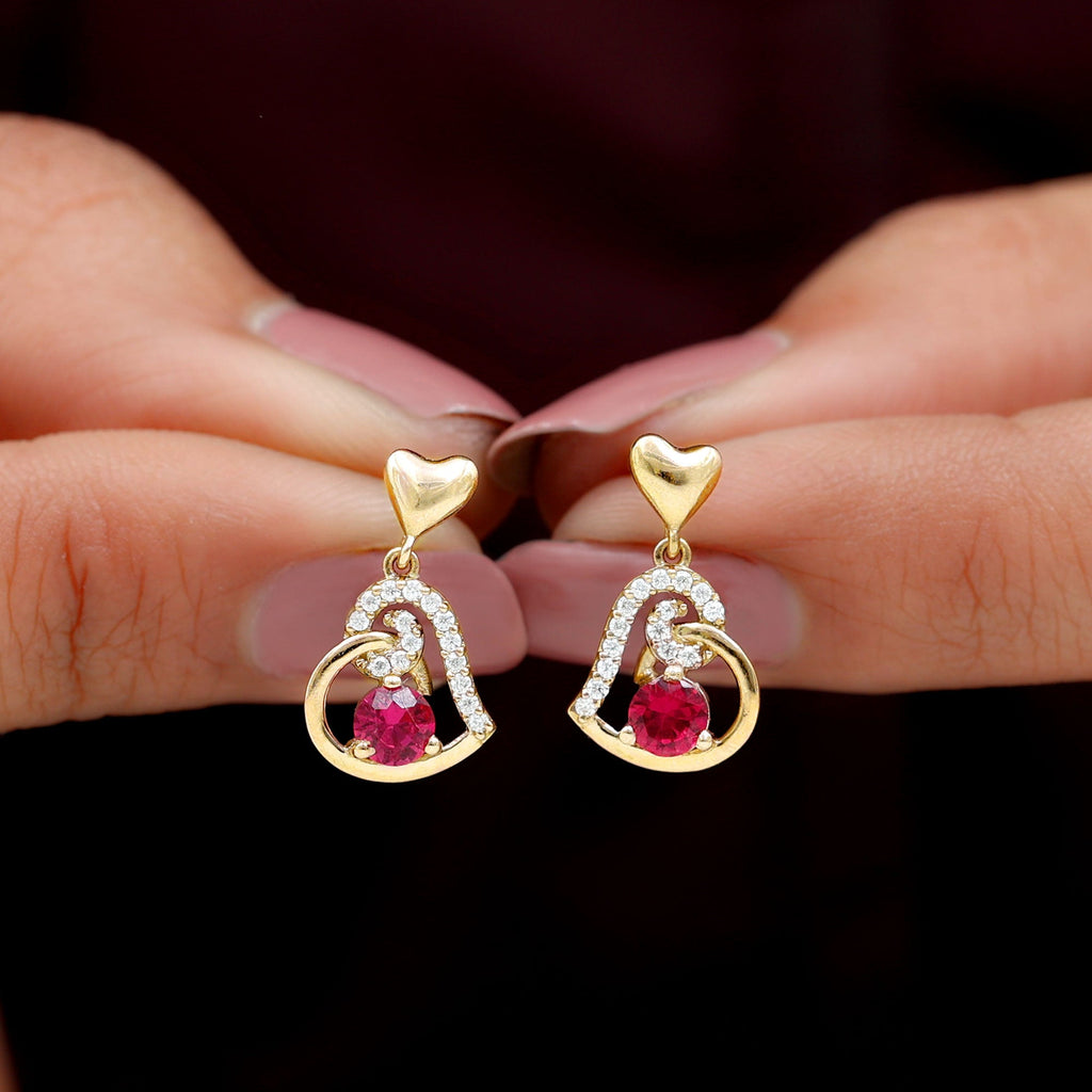 Lab Created Ruby and Diamond Heart Drop Earrings