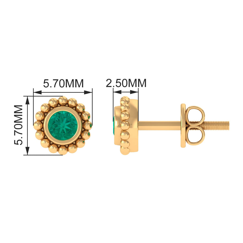 1/4 CT Gold Beaded Bezel Set Emerald Stud Earrings