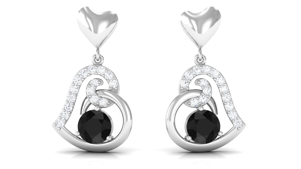 Round Created Black Diamond Heart Drop Earrings with Diamond