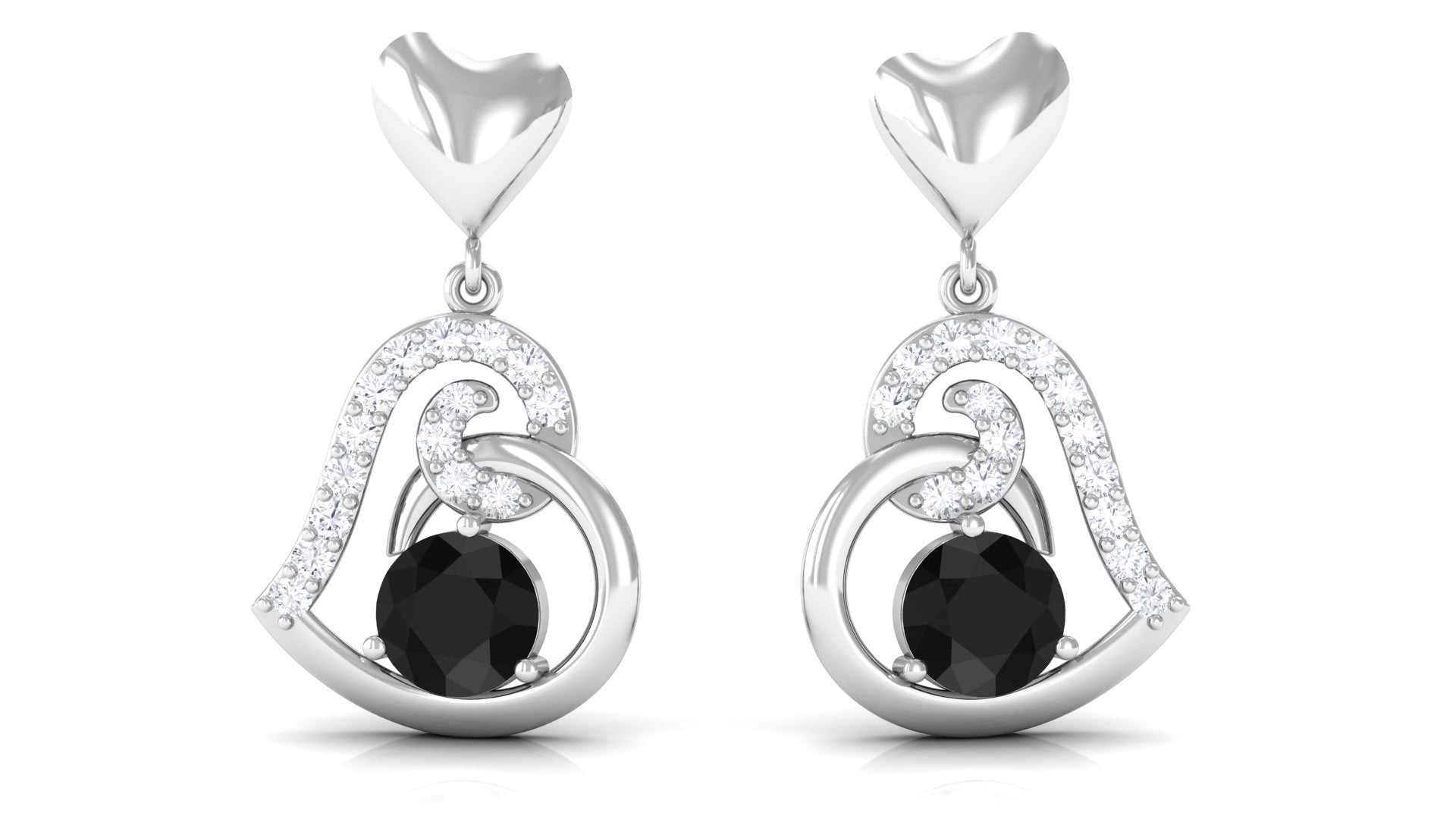 Round Created Black Diamond Heart Drop Earrings with Diamond