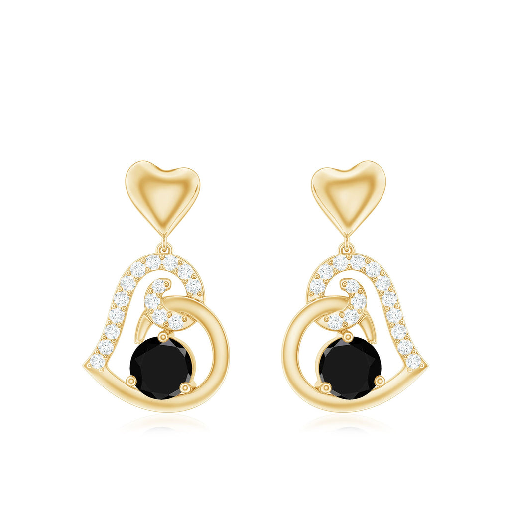 Round Created Black Diamond Heart Drop Earrings with Diamond