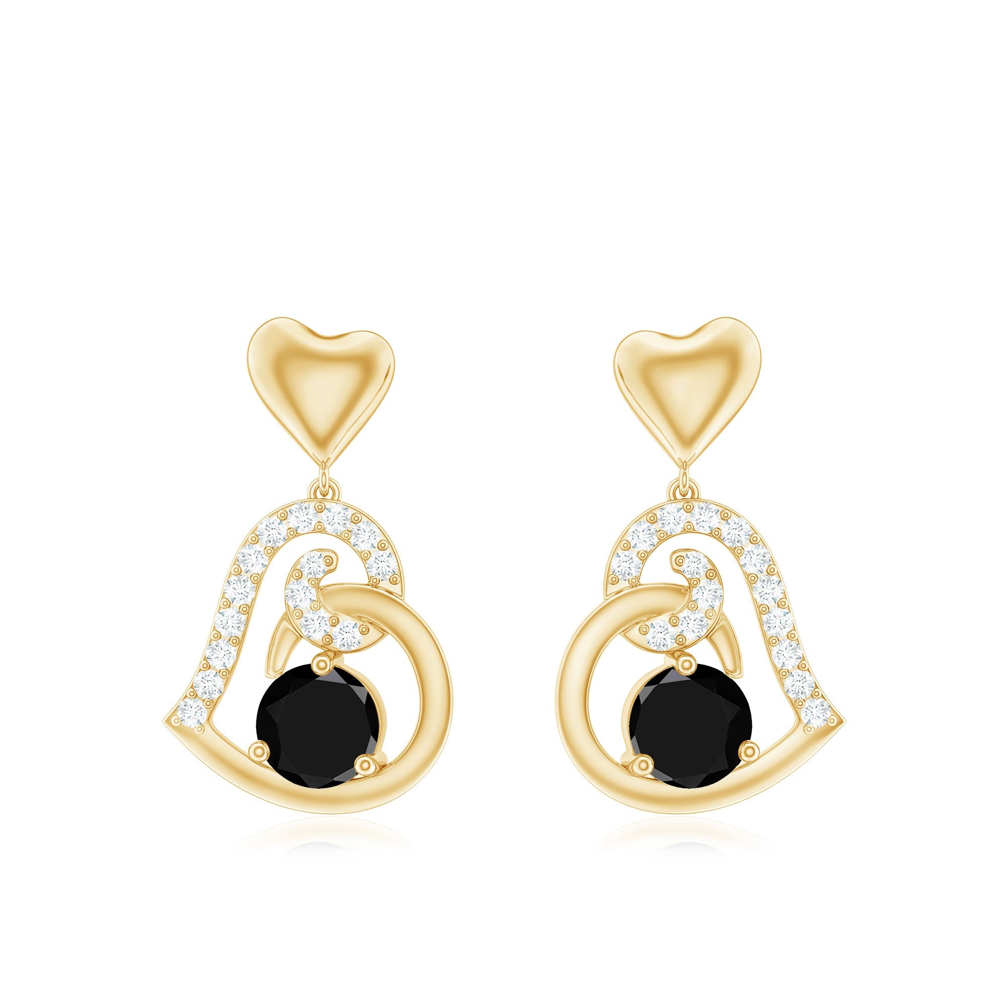 Round Created Black Diamond Heart Drop Earrings with Diamond