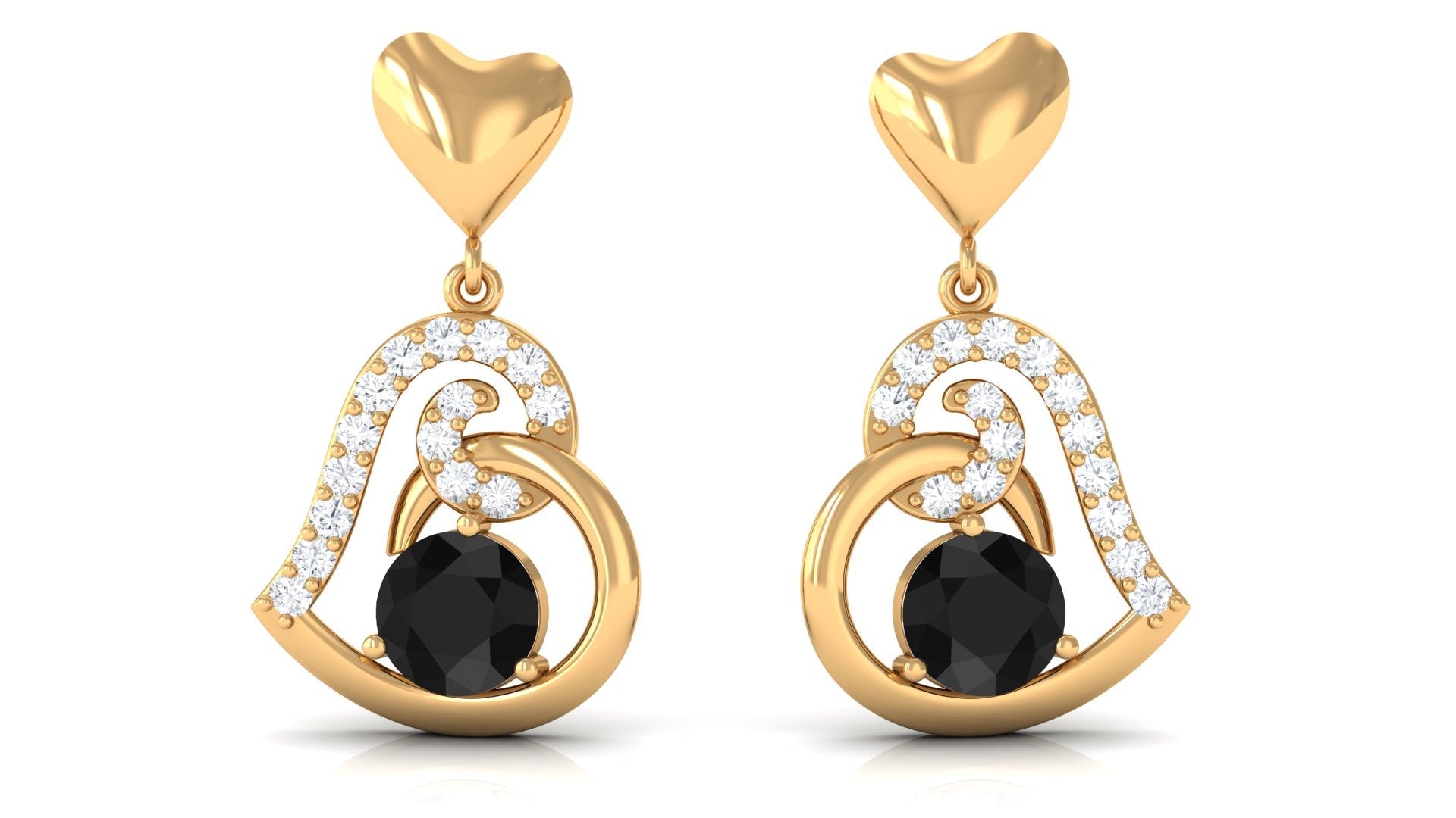 Round Created Black Diamond Heart Drop Earrings with Diamond
