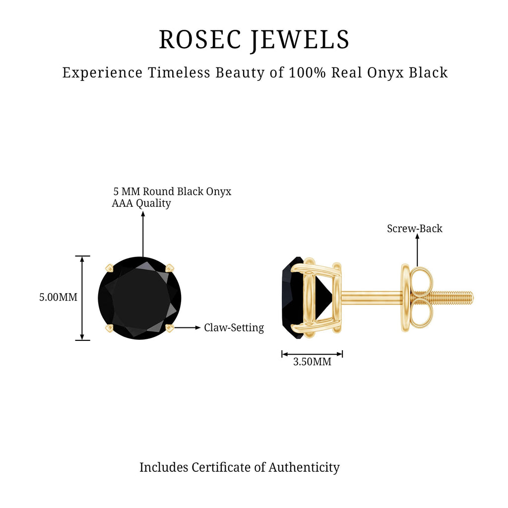 Natural Black Onyx Stud Earrings for Everyday