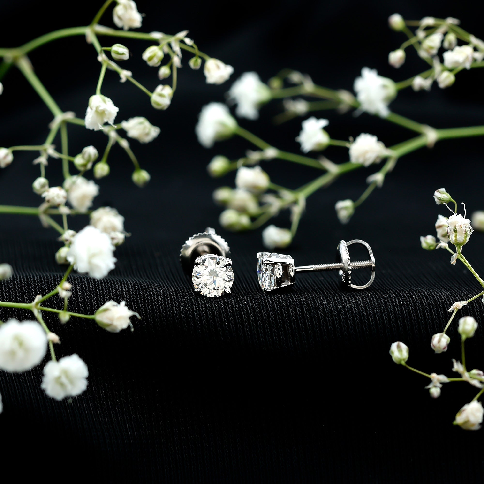 1 CT Round Shape Moissanite Solitaire Stud Earrings with Screw Back