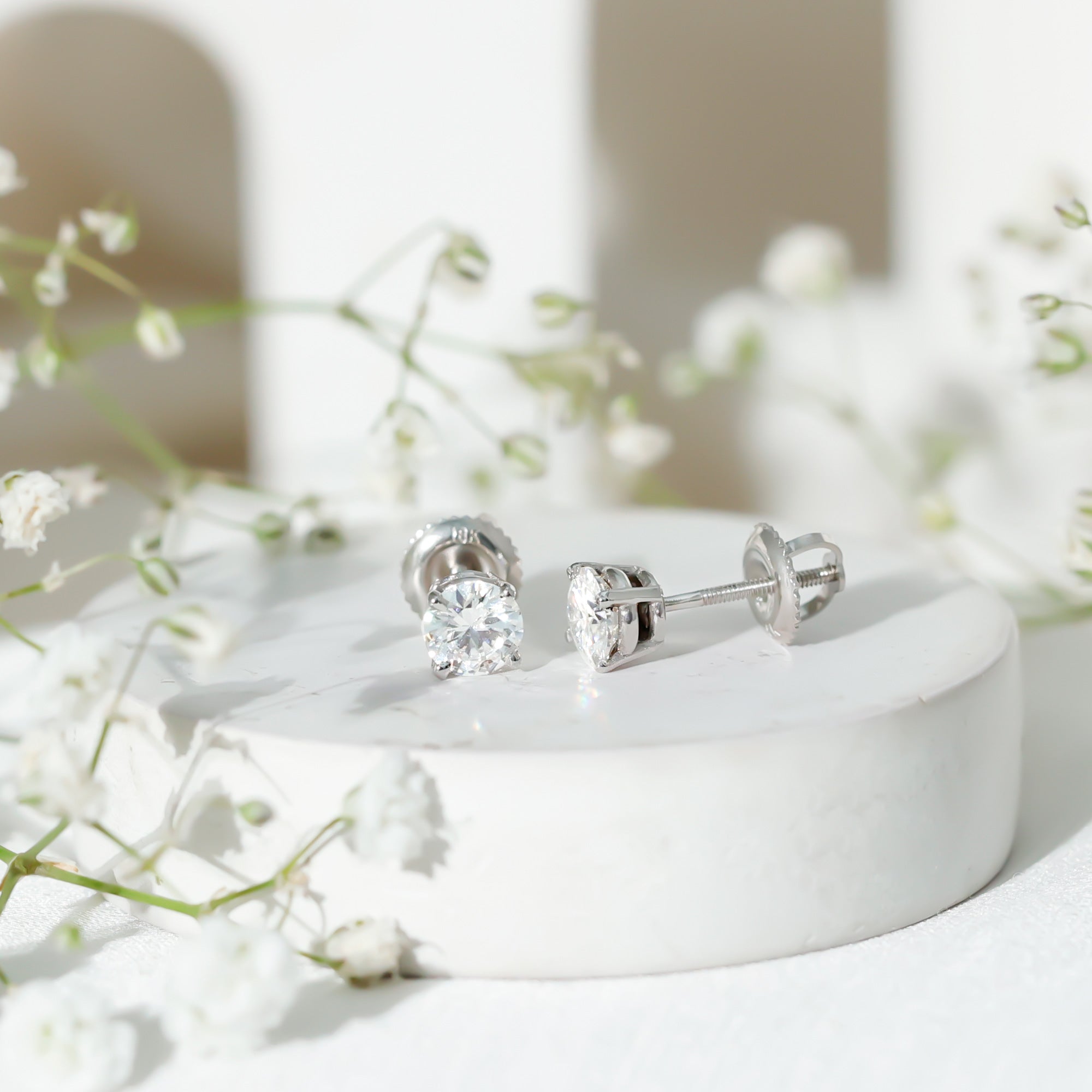 1 CT Round Shape Moissanite Solitaire Stud Earrings with Screw Back