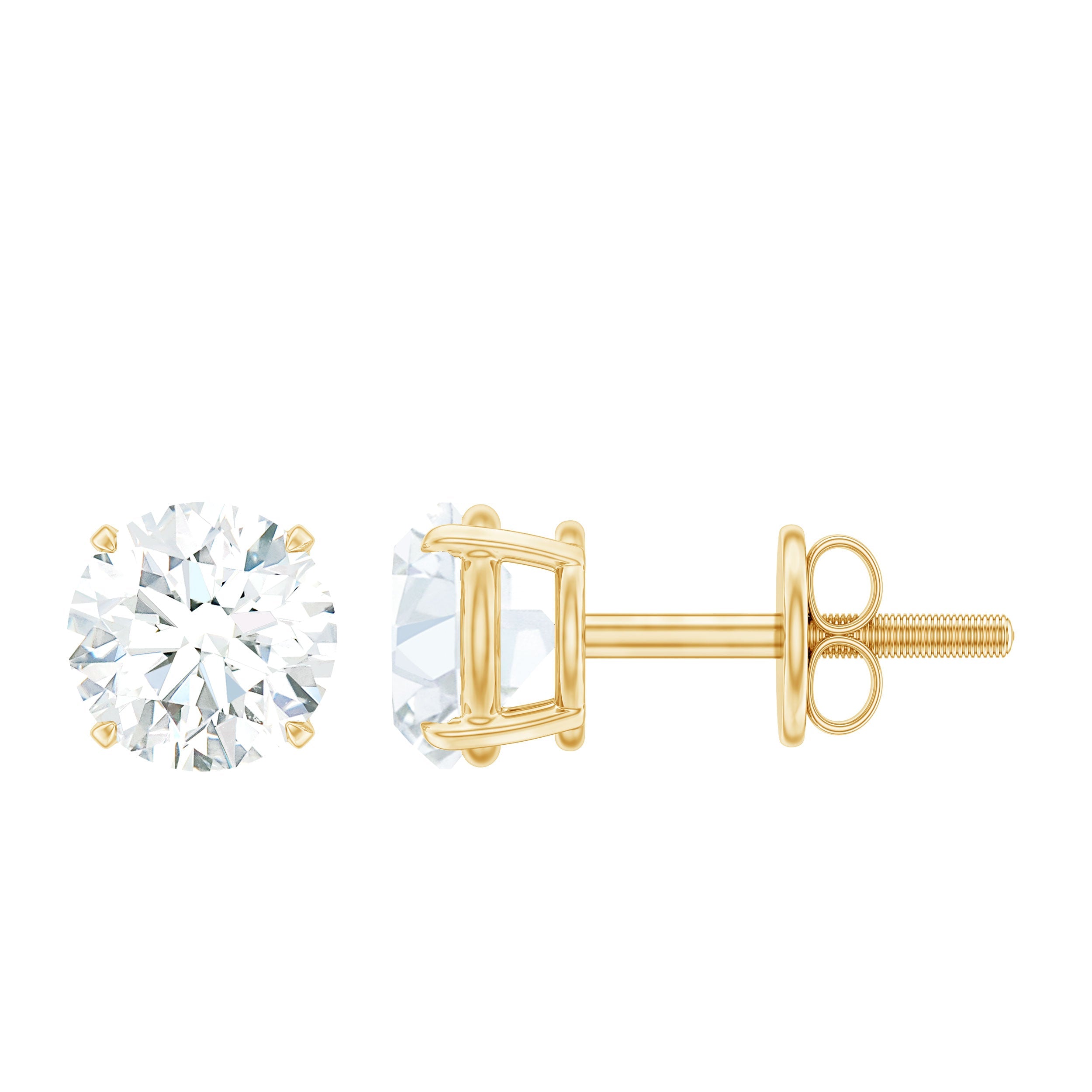 1 CT Round Shape Moissanite Solitaire Stud Earrings with Screw Back