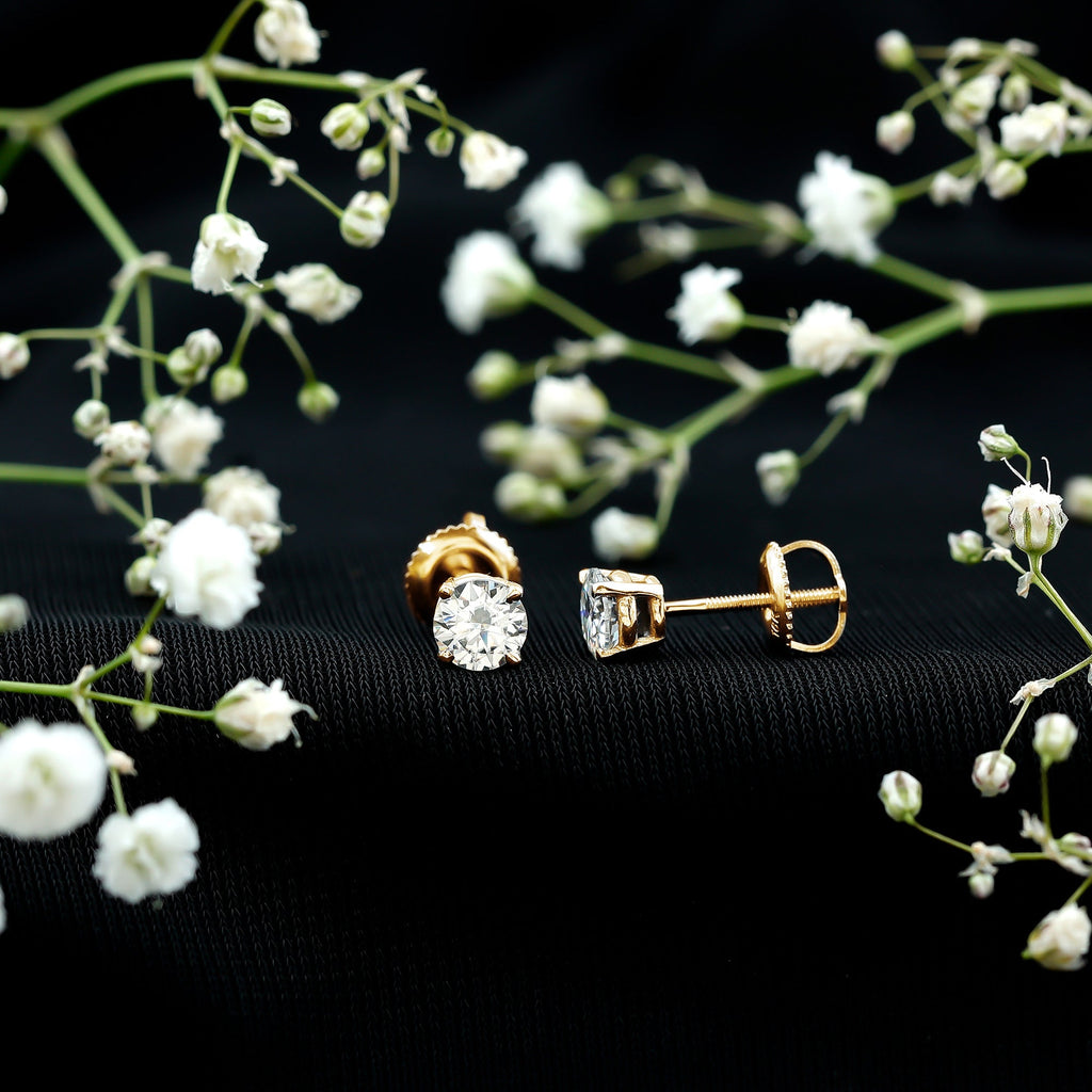1 CT Round Shape Moissanite Solitaire Stud Earrings with Screw Back