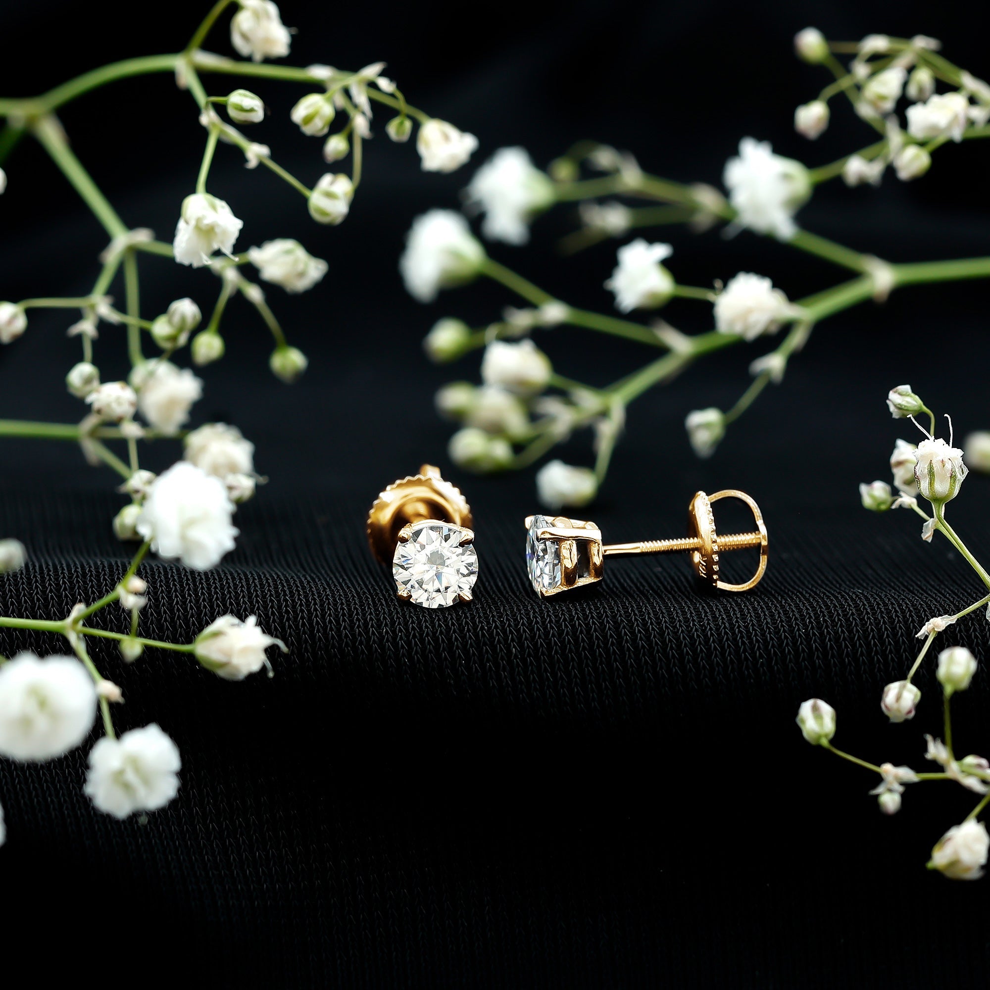 1 CT Round Shape Moissanite Solitaire Stud Earrings with Screw Back