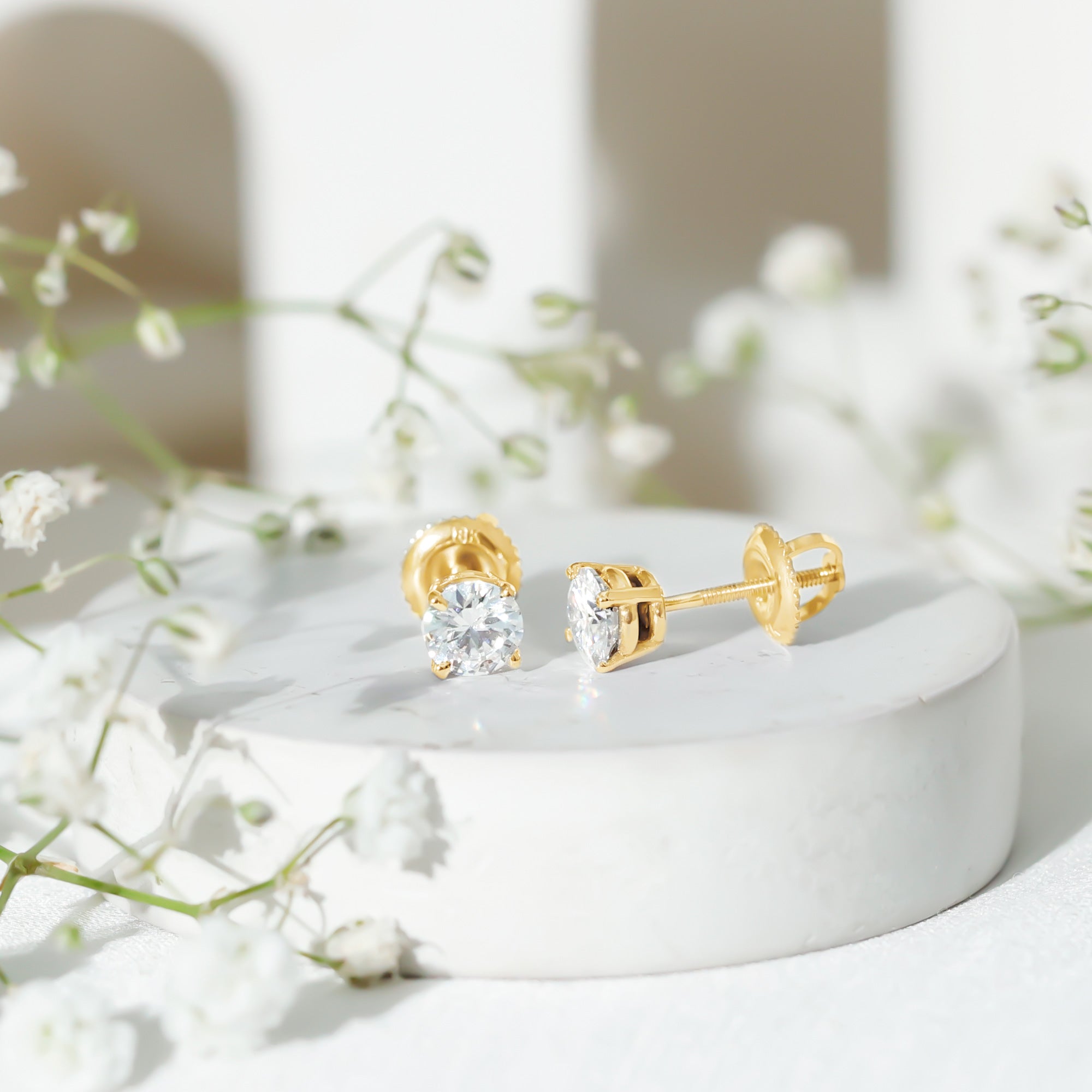 1 CT Round Shape Moissanite Solitaire Stud Earrings with Screw Back