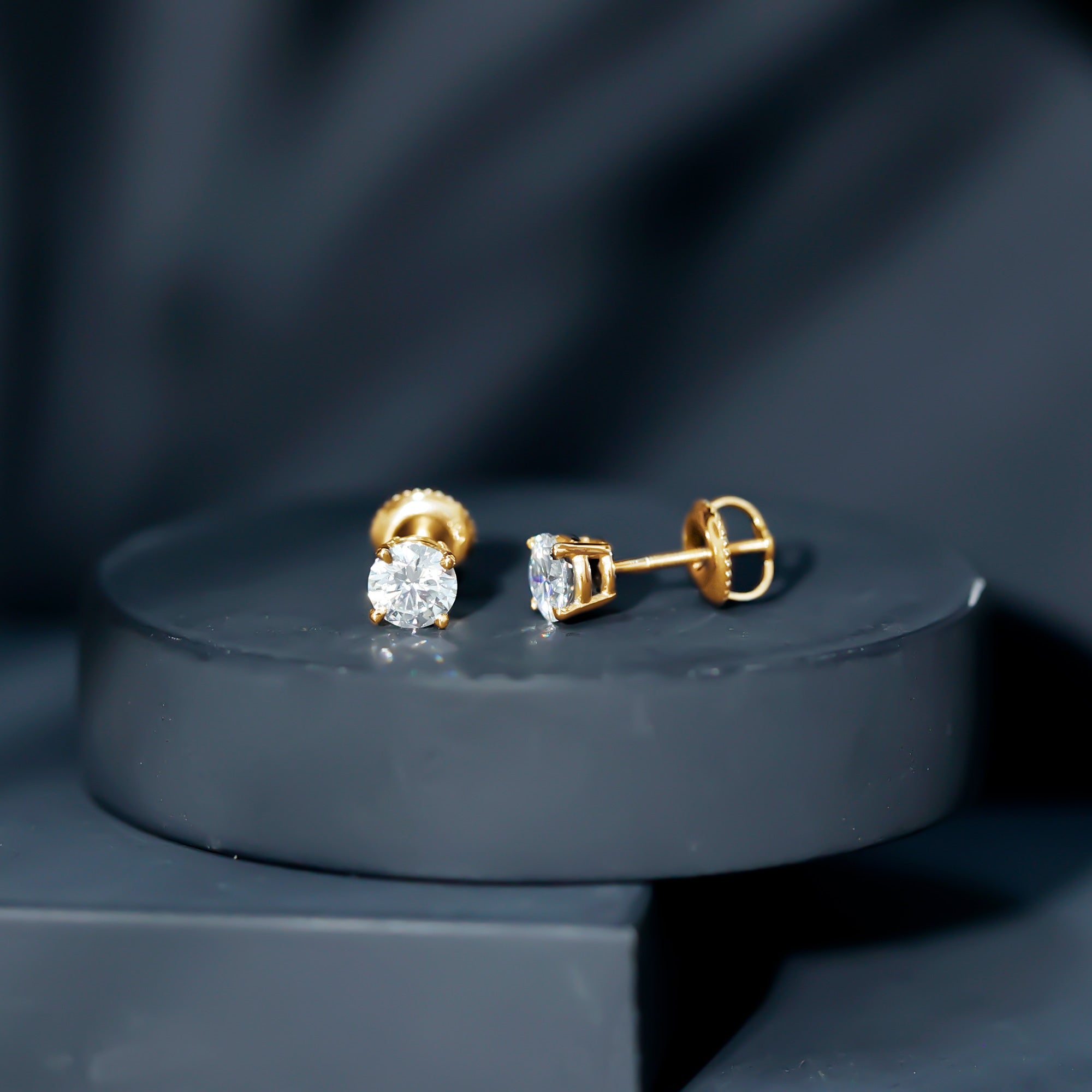 1 CT Round Shape Moissanite Solitaire Stud Earrings with Screw Back
