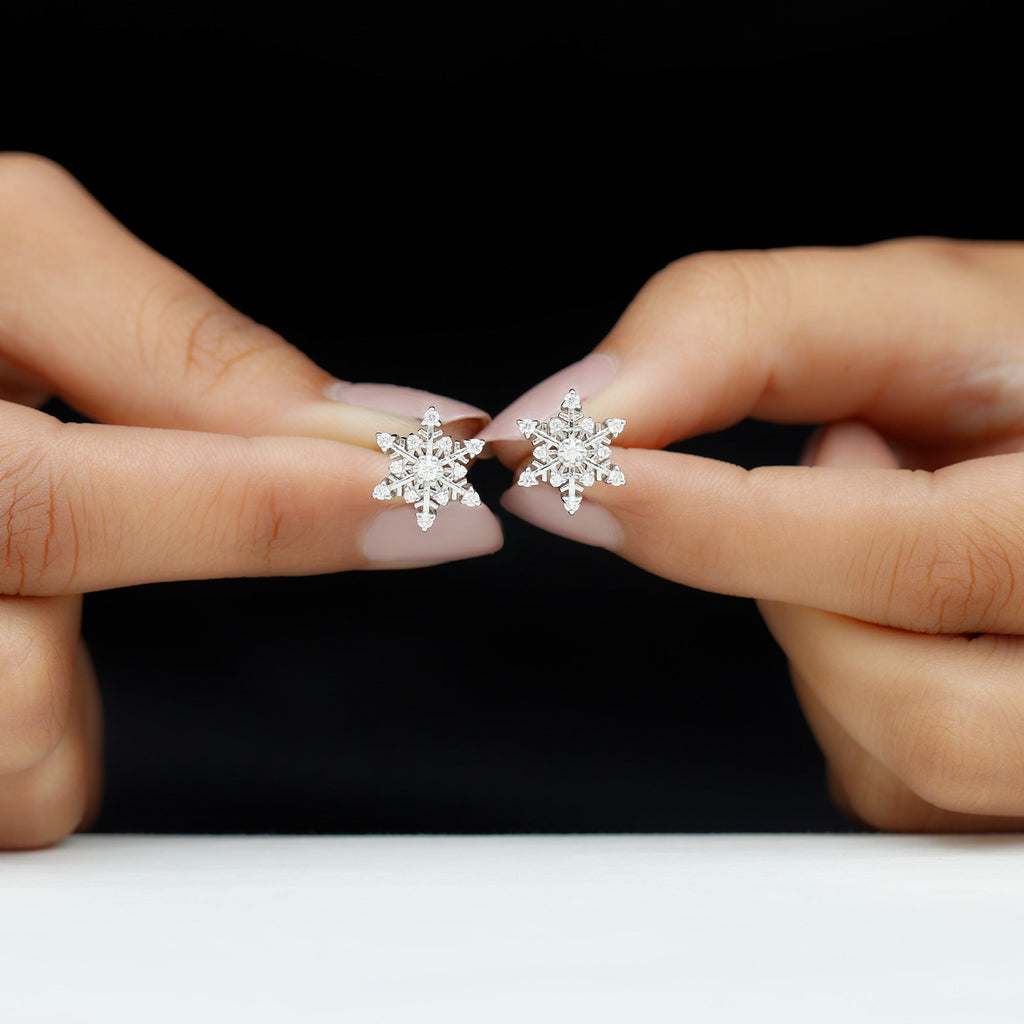 Certified Moissanite Snowflake Stud Earrings For Christmas