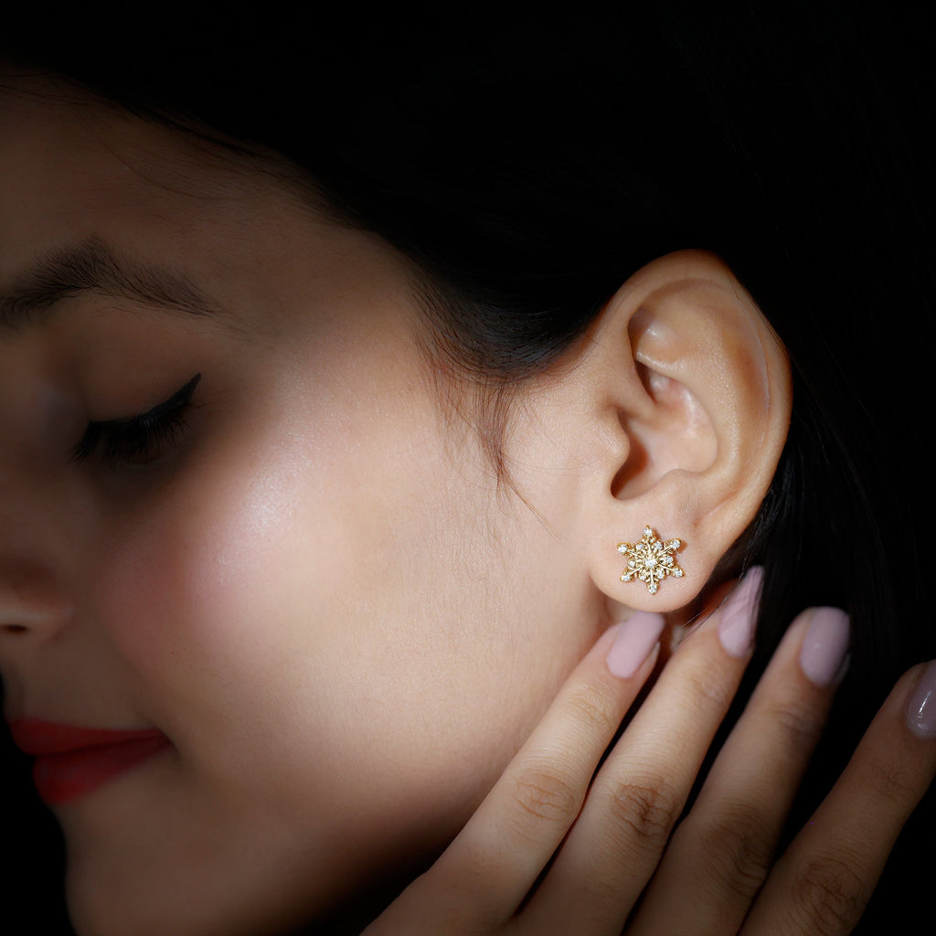 Certified Moissanite Snowflake Stud Earrings For Christmas