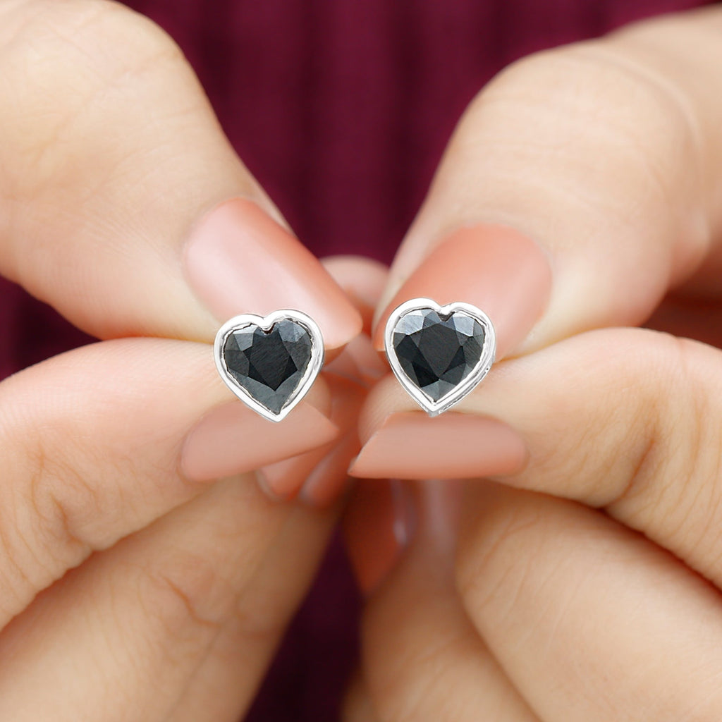 Bezel Set Black Onyx Heart Stud Earring