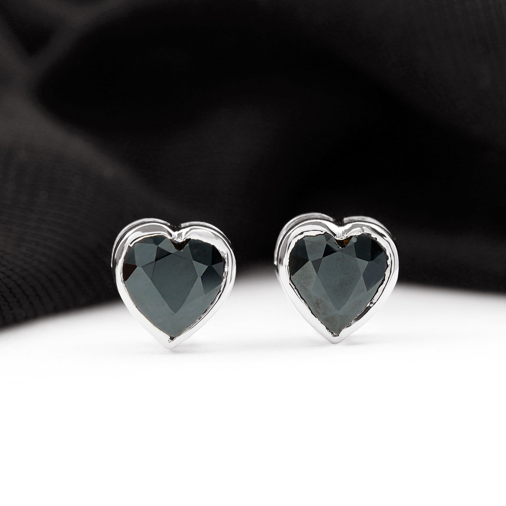 Bezel Set Black Onyx Heart Stud Earring