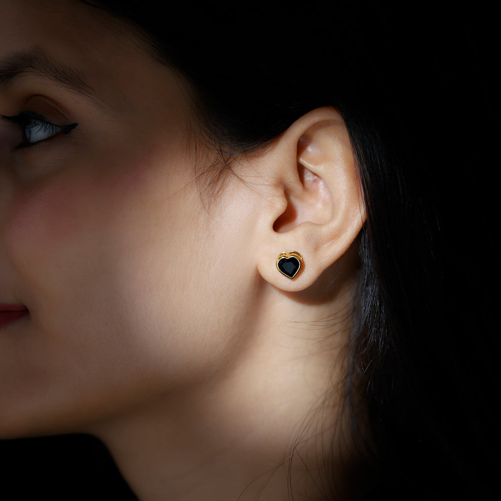 Bezel Set Black Onyx Heart Stud Earring