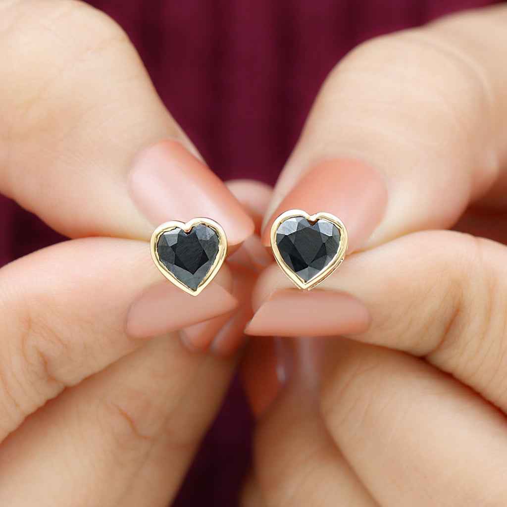 Bezel Set Black Onyx Heart Stud Earring