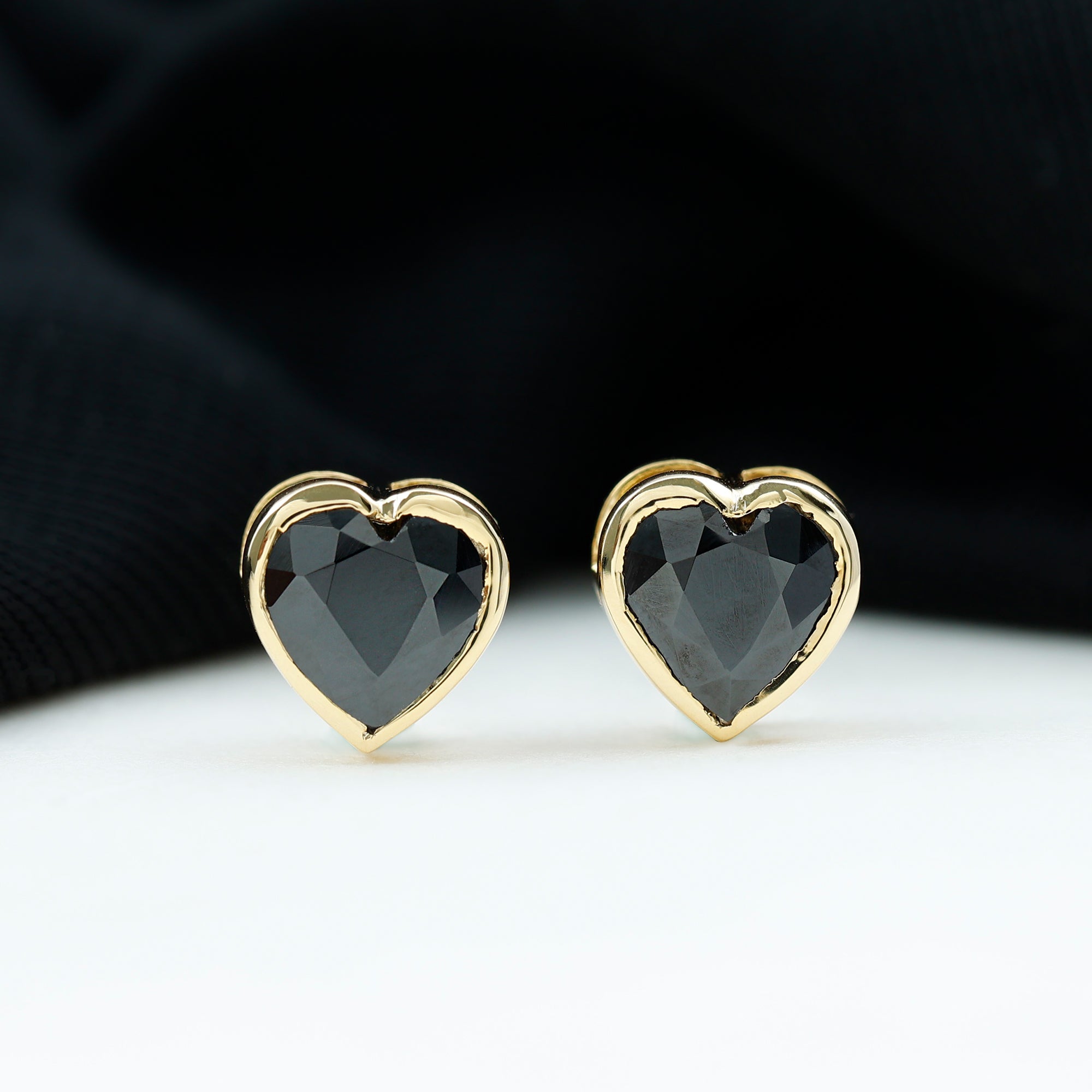 Bezel Set Black Onyx Heart Stud Earring