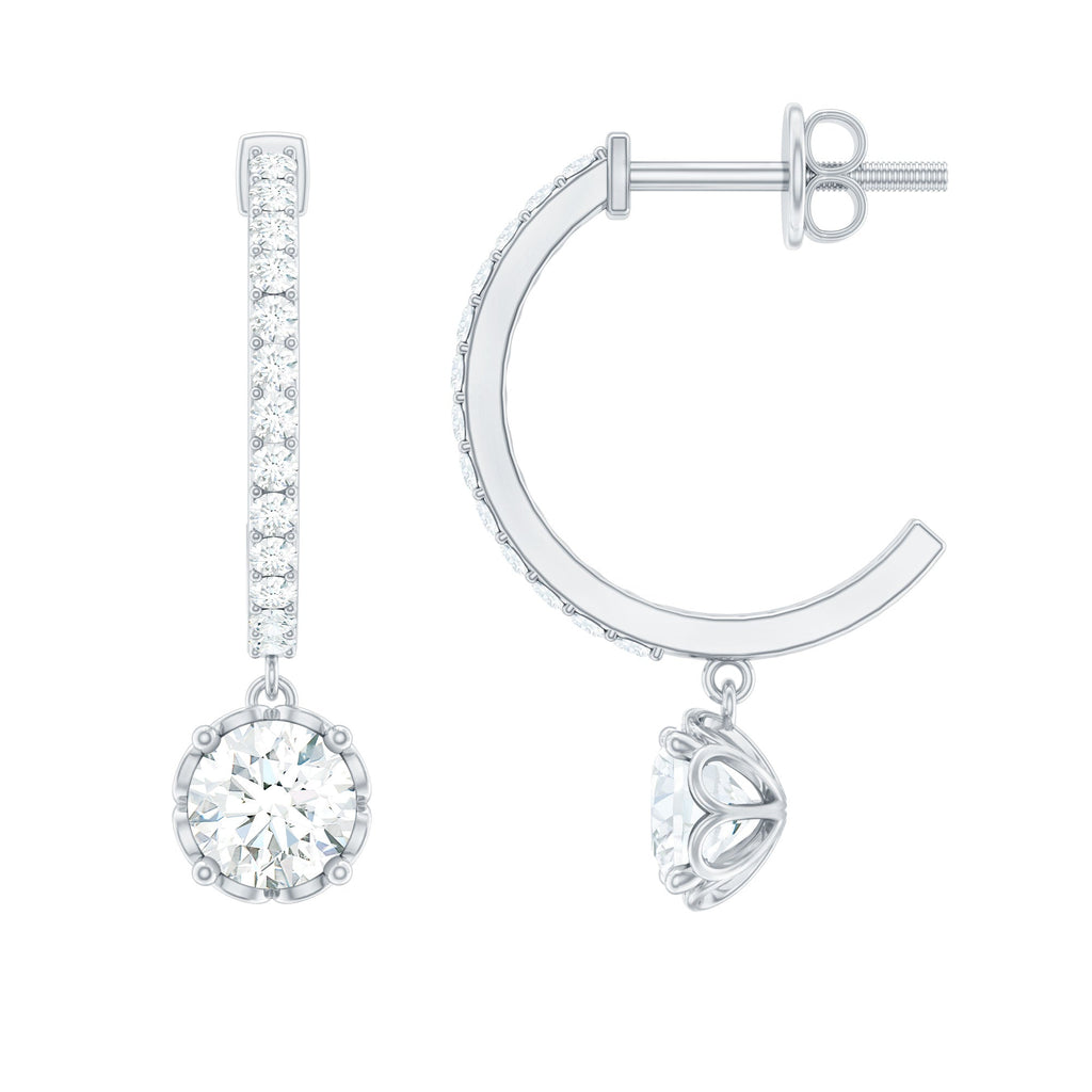 Sterling Silver Moissanite Hoop Drop Earrings for Women
