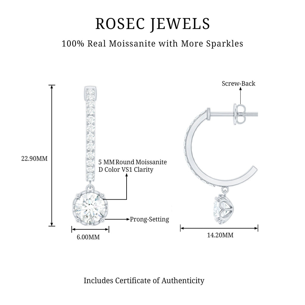 Moissanite Hoop Drop Earrings For Her