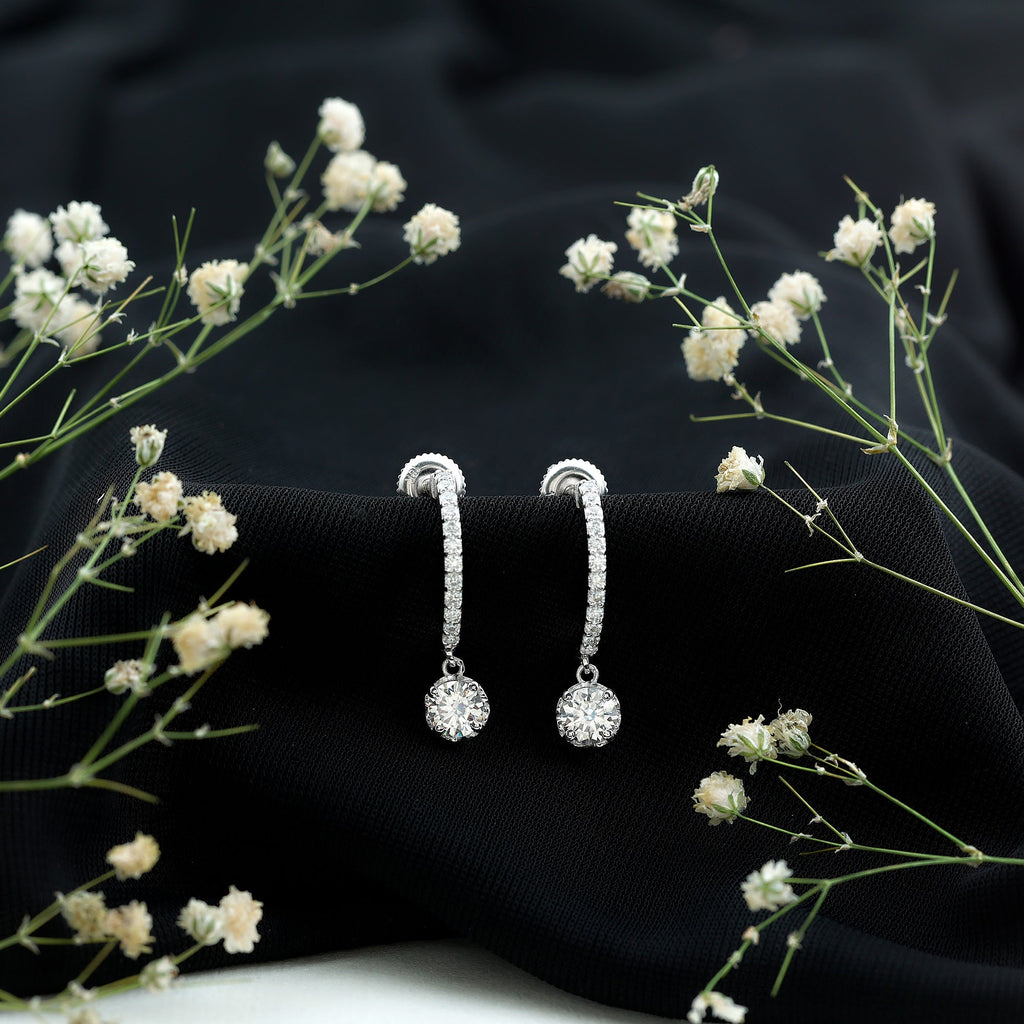 Moissanite Hoop Drop Earrings For Her
