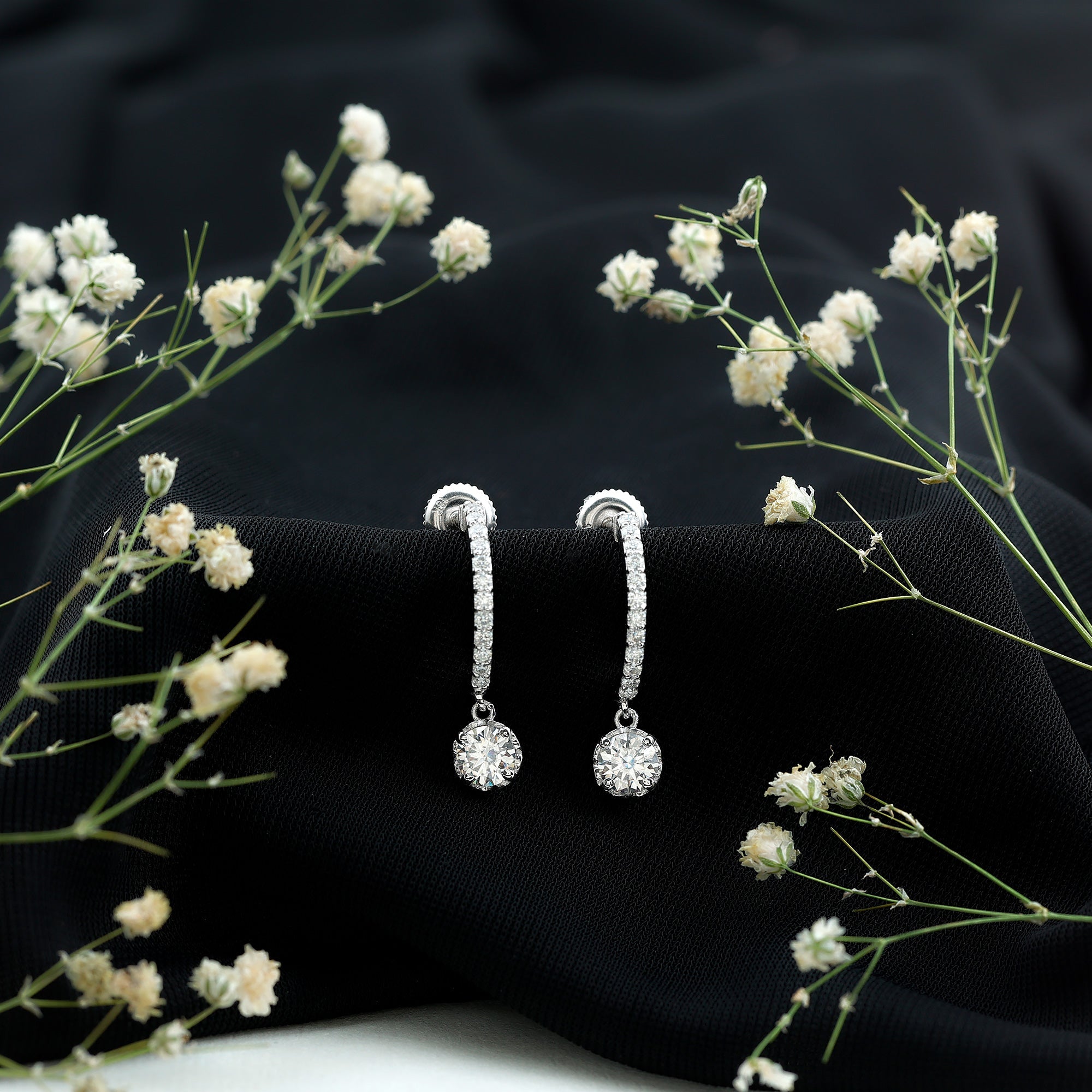 Moissanite Hoop Drop Earrings For Her