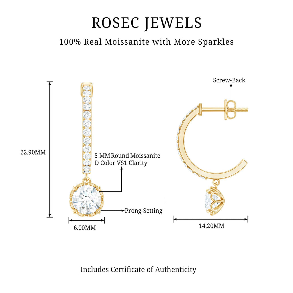 Moissanite Hoop Drop Earrings For Her