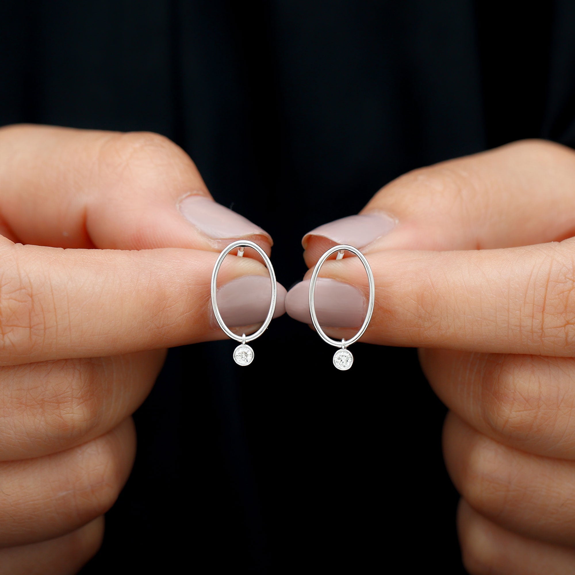 Bezel Set Moissanite Front Facing Hoop Drop Earrings
