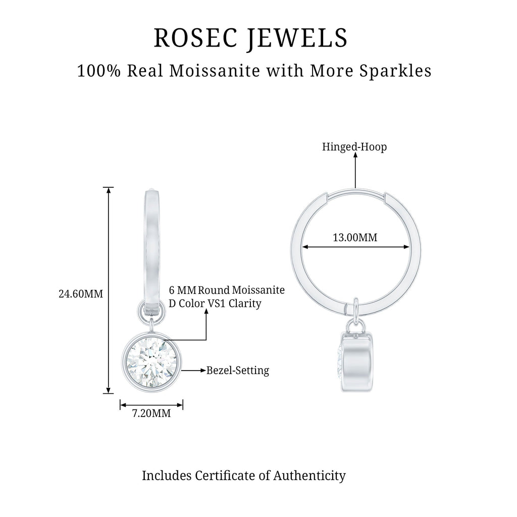 Bezel Set Moissanite and Hinged Hoop Earrings