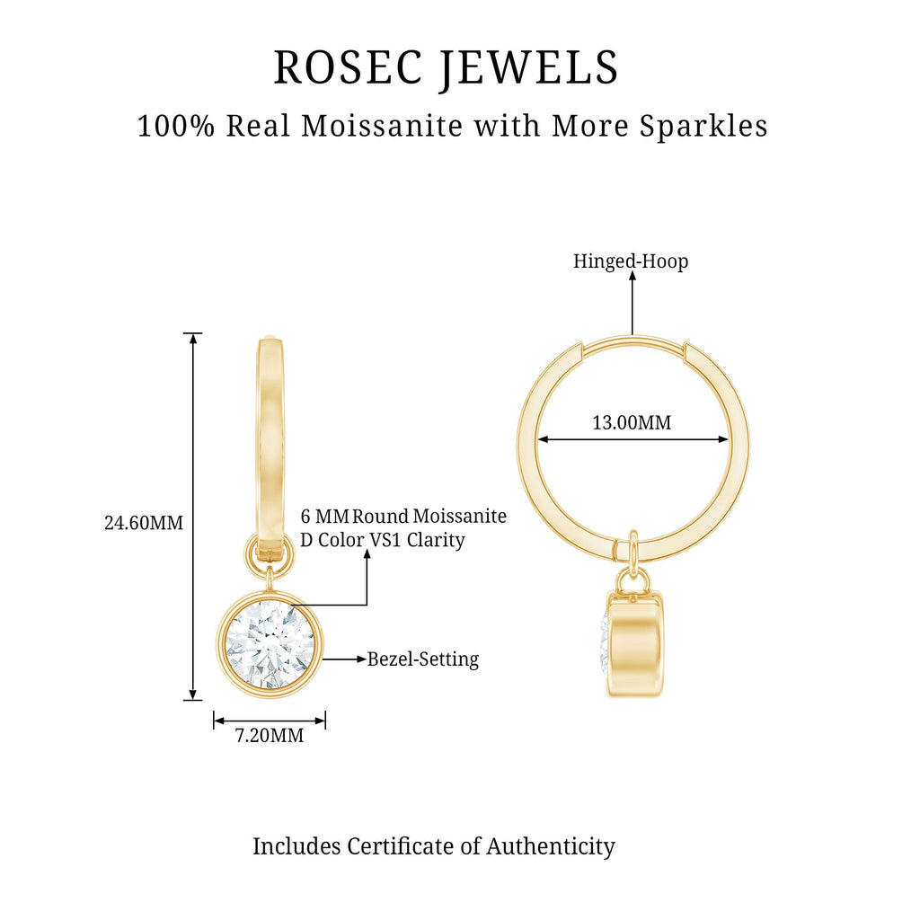 Bezel Set Moissanite and Hinged Hoop Earrings
