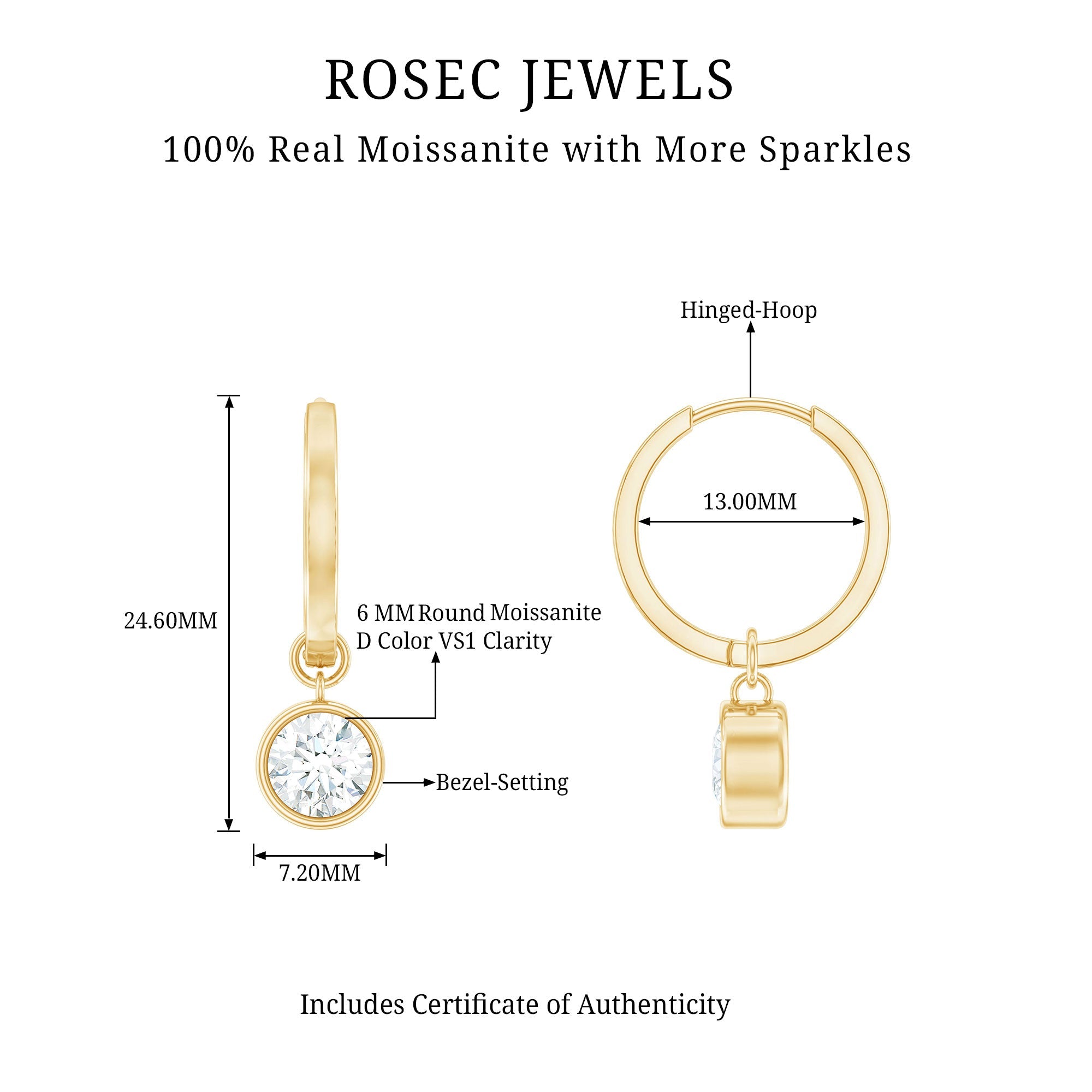 Bezel Set Moissanite and Hinged Hoop Earrings