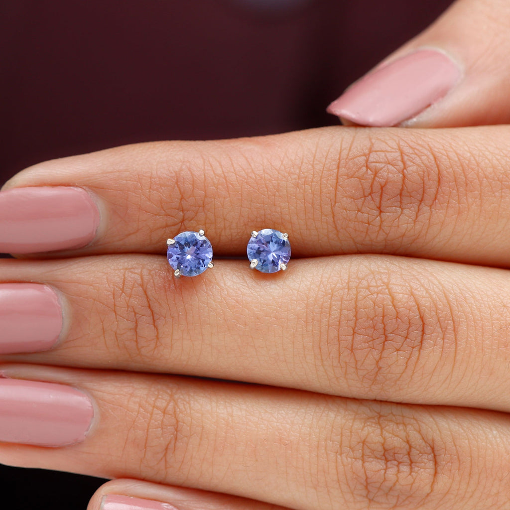 1 Carat Round Cut Tanzanite Stud Earrings for Women