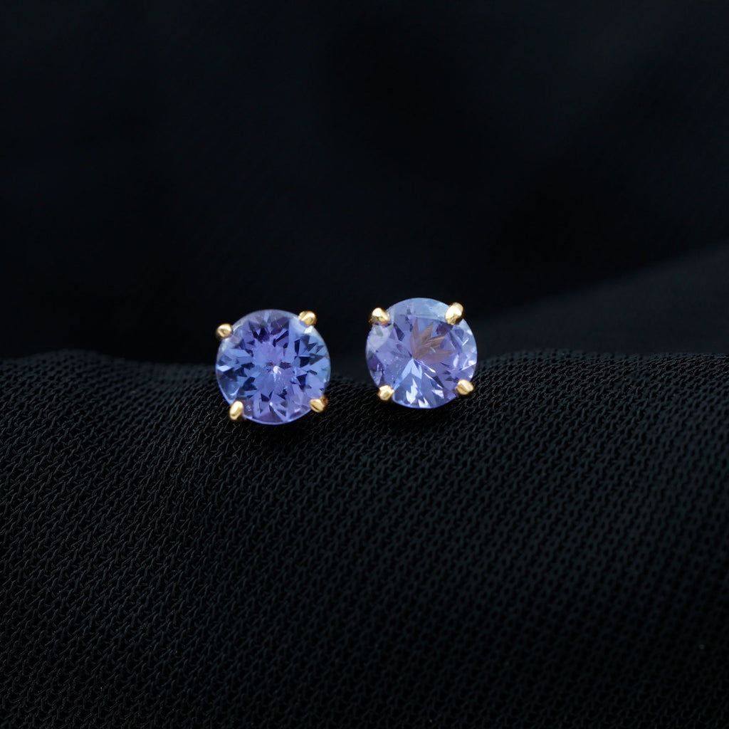 1 Carat Round Cut Tanzanite Stud Earrings for Women