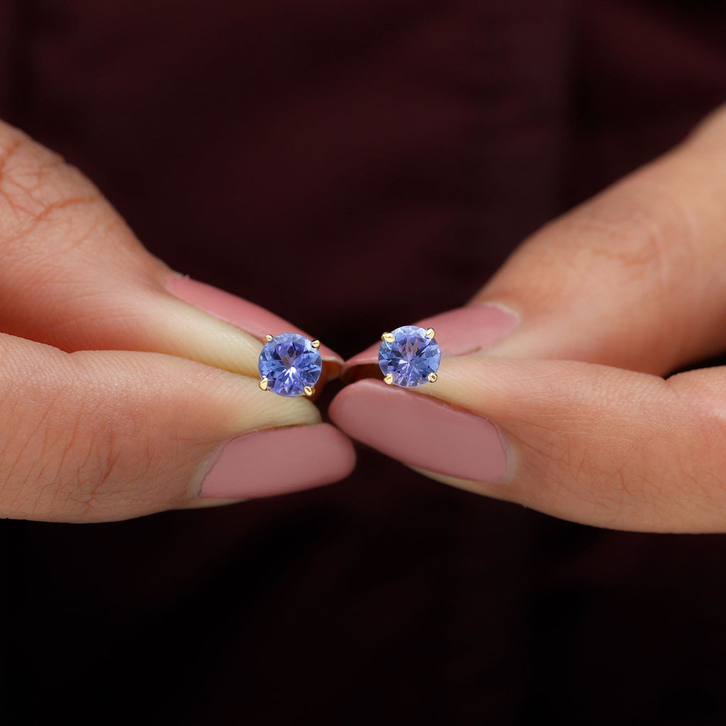 1 Carat Round Cut Tanzanite Stud Earrings for Women